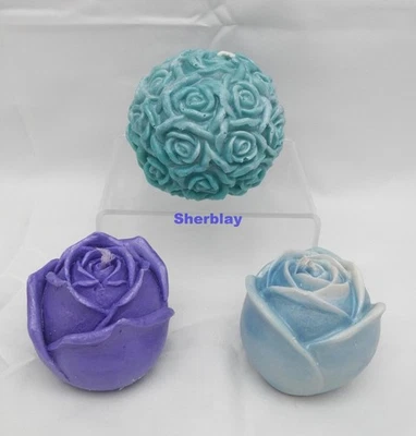 Romantic Floral Sphere Rose Blue & Purple Small Candles Soy Wax  Aroma Decor - Image 1 of 4