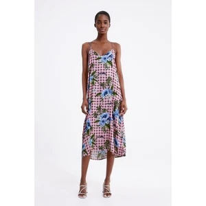 Zara Slip Midi Dress Plaid Tropical Hawaiian Size Medium Tropical Summer - Picture 1 of 8