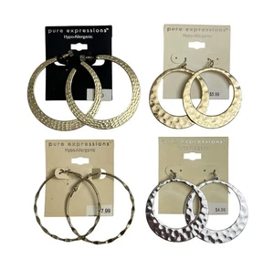 (4) Orecchini a cerchio grandi ipoallergenici Pure Expressions tono oro e argento NUOVI - Foto 1 di 2