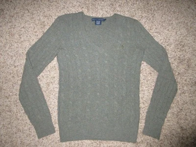 SUÉTER MUJER RALPH LAUREN MEZCLA LANA CACHEMIR TEJIDO CABLE CUELLO EN V TALLA PEQUEÑA VERDE Foto 1 de 4