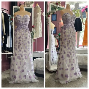 Vintage Y2K 2000s Strapless Prom Party Maxi Formal Dress White Purple Jovani S/M - Picture 1 of 8