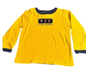 Disney It's A Small World Vintage Kids Youth Yellow Long Sleeve Shirt Sz 5T Y2K - Picture 1 of 16