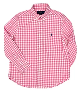 Polo Ralph Lauren Boys Long Sleeve Gingham Check Poplin Shirt Kids Sz 3T Pink - Picture 1 of 2
