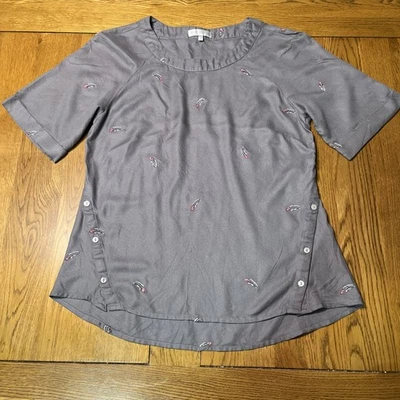 John Rocha Ladies Size 12 Grey Blouse Top with Button Detailing Short Sleeve - Image 1 of 4