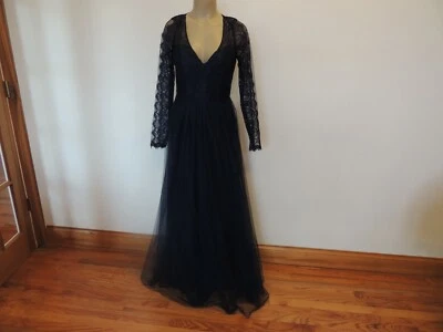 Hayley Paige 5819-M size 6 bust 35" navy blue long sleeve gown dress - Image 1 of 4