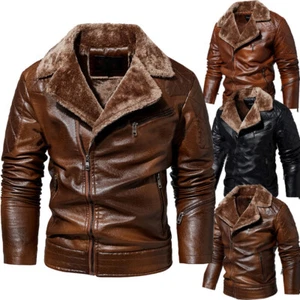 Para hombres Chaqueta de Motociclista Traje Cuello Chaqueta de Cuero Pu Mangas Largas Abrigo Cálido - Imagen 1 de 24
