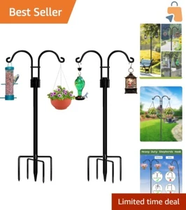 Stylish Black Metal Double Shepherd Hooks for Outdoor Bird Feeders & Lanterns - Picture 1 of 9