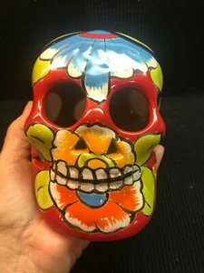 MEXICAN HAND PAINTED POTTERY SUGAR SKULL DAY OF THE DEAD MEXICO - Picture 1 of 6