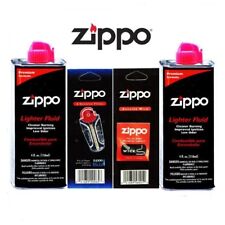 Zippo 2 Can 4oz Fuel Fluid and 1 Flint and 1 Wick GIft Set Value Combo