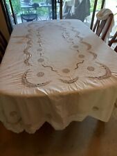 Stunning Rare  Italian Vintage Crotchet Embroided Half Moon Large Tablecloth.