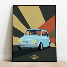 Poster affiche Fiat 500 bleu vintage by Salumec design
