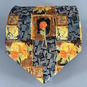 ERMENEGILDO ZEGNA Gris Amarillo Abstracto Floral Corbata de Seda - Imagen 1 de 5
