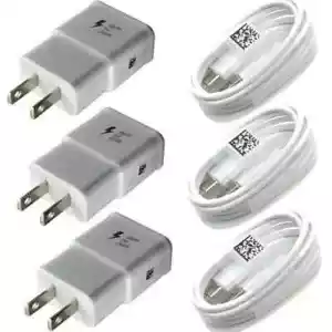 3PCS Fast Charger Wall Adapter USB/Type C Charging Cable For Samsung Cell Phone - Picture 1 of 8