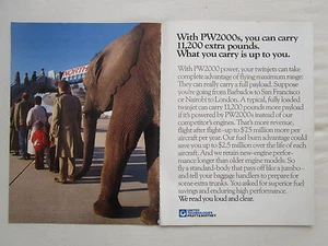5/1989 PUB PRATT & WHITNEY PW2000 ENGINE NORTHWEST AIRLINES ELEPHANT ELEFANT AD - Imagen 1 de 1