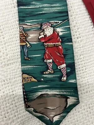 Oscar De La Renta Hombres Novedad Corbata para Cuello Navidad Golf Papá Noel Argyle Cuadros Foto 1 de 4
