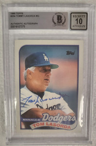 1989 TOPPS TOMMY LASORDA DODGERS MGR SIGNED AUTOGRAPH CARD #254 BECKETT 10 AUTO