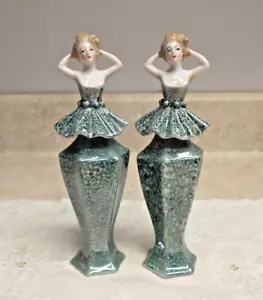 2 - Art Deco Bavarian Half Doll Lady Perfumes In Teal w/ Glass Daubers - Picture 1 of 17