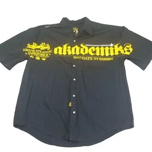 Men's Akademiks Black Button Up Shirt 3XL Short Sleeve Unseen Forces Task Force - Picture 1 of 13