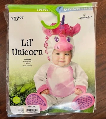 *incharacter Lil' 独角兽服装*包括连身裤*连帽*2短靴* 0-6 个月 — 第 1/2 张图片