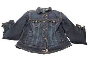 American Eagle Women's Med Denim Jean Jacket Dark Wash Brass Buttons Button Up - Picture 1 of 9