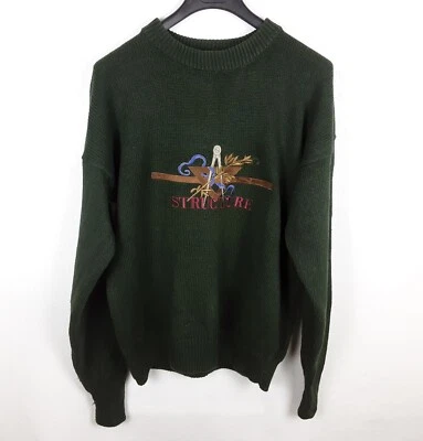 VTG Structure Y2K Ramie Cotten Blend Spellout Embroidered Sweater Men's Sz L - Image 1 of 4