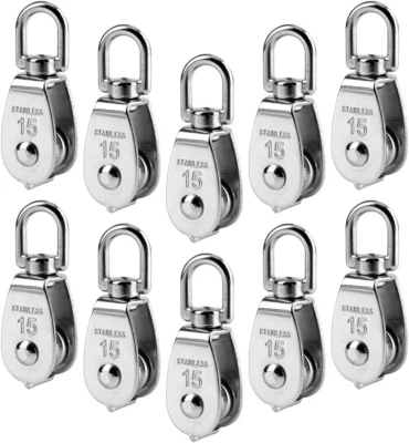 AULUFFT Pack of 10 Small Pulley M15 Stainless Steel Wire Rope Crane Pulley Block Hangin