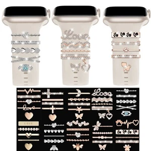 5 Bling Watch Charms For Apple Watch Silicone Band Metal Decorative Rhinestone - Picture 1 of 16
