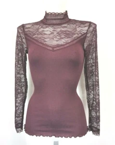 H48) Rosemunde Copenhagen Damen Sexy T-Shirt Top mit Spitze Seide Gr. XS Neu 89€ - Picture 1 of 4