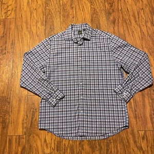 Black Saks Fifth Avenue Mens Button Up Size XL Purple Plaid Long Sleeve Preppy - Picture 1 of 14