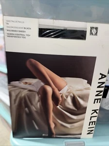 Anne Klein Pantyhose Polished Sheer Black Queen 2X Control Top Reinforced Toe - Picture 1 of 2