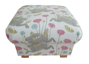 Clarke March Hare Summer Pink Fabric Footstool Pouffe Footstall Rabbits Nursery - Picture 1 of 24
