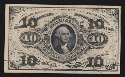 US 10c Fractional Currency Note 3rd Issue FR 1255 Ch CU (020) - Image 1 of 2