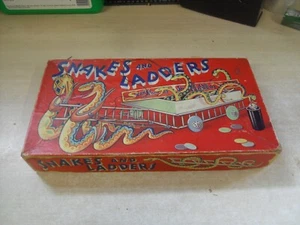 Vintage Snakes & Ladders Game Boxed With Some Dice, Shakers & Counters - Picture 1 of 11