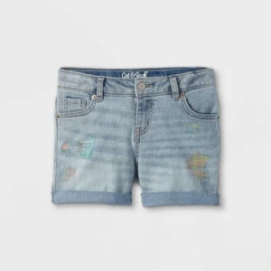 Girls' Embroidered Jean Shorts - Cat & Jack Blue XXL (18) Plus - Picture 1 of 1