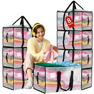 Heavy Duty Extra Large Moving Bags 8 Pack Clear with Handles Lids Zippers - Picture 1 of 8