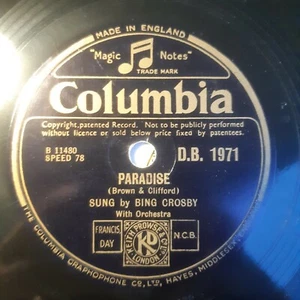 Bing Crosby Mills Brothers Paradise My Honey's Lovin' Arms UK 78rpm Shellac 10" - Picture 1 of 8