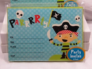 2er Pack (je 8 Stück) insgesamt 16 Piraten Party Einladungen Kinder Sommergeburtstag - Bild 1 von 6