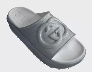 🆕️GUCCI MIAMI Silver Glitter Interlocking G Platform Slides Women's EU-40 US-10 - Picture 1 of 14