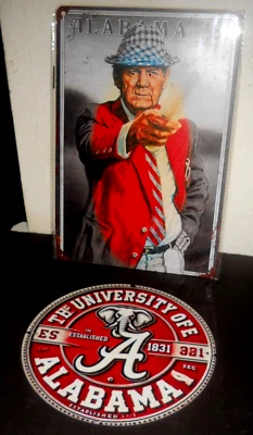 Alabama Crimson Tide Metal Wall Signs New 2 Ready to Hang 12"x8" & 8" Dia Round - Image 1 of 4
