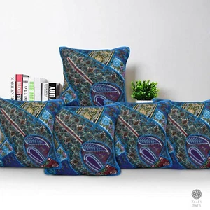 CUSHION COVER INDIAN PATCH HAND EMBROIDERED 16" X 16" USA SELLER FREE SHIP - Picture 1 of 22
