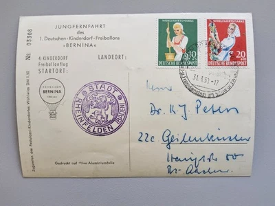 Ballonpost Deutschland 1950 Jungfernfahrt Kinderdorf Ballonflug Bernina - Bild 1 von 2