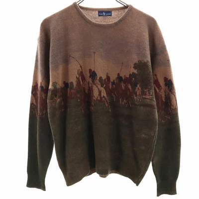 Ralph Lauren 90s Horse Pattern Brown Wool Long Sleeve Sweater L Used - Image 1 of 4