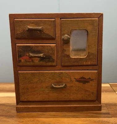 娃娃屋微型橱柜橱柜木质镶嵌日本复古 — 第 1/4 张图片