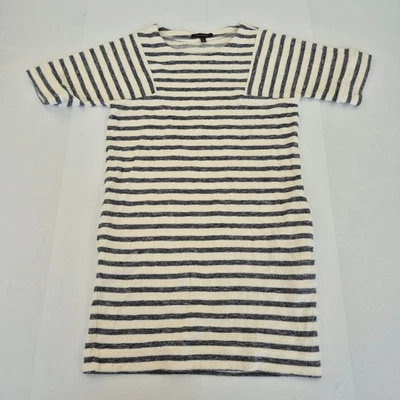 Платье BANANAREPUBLIC XS бежевое темно-синее женское в полоску с коротким рукавом обратное плетение - Изображение 1 из 4