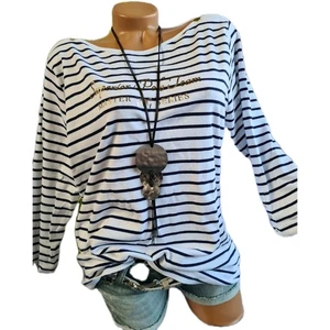 TOM TAILOR Damen Sweatshirt Shirt Langarm | Weiß Blau Gestreift Gr 34-40 (3 733) - Bild 1 von 5