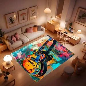 Graffiti colorful music guitar rug, non-slip washable decorative rugs suitabl... - Bild 1 von 4
