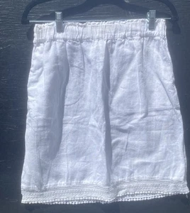 Fresh Produce kurzer weißer Leinenrock Häkelsaum Taschen Größe XS - Bild 1 von 18
