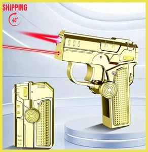 Metall Klapp Gun Style Aufblasbares Feuerzeug Winddicht Butan Gas Jet Rote Flamme - Bild 1 von 13