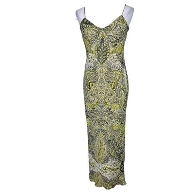 Maxi Vestido Vince 100% Seda Sin Mangas Medio Verde Diseñador Floral Paisley Cuello en V Elegante Foto 1 de 4