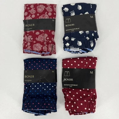 批量 4 件 Banana Republic 拳击手 男式 M 码 红色 蓝色 100% 棉 全新 全新带标签 — 第 1/4 张图片